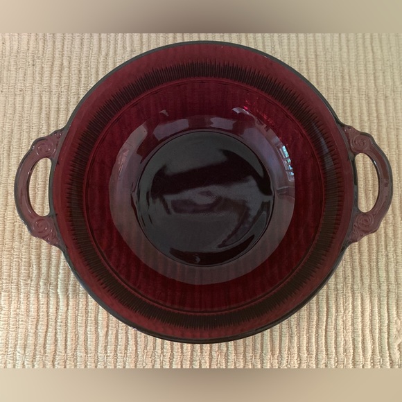 Cranberry Vintage Glass Bowl with Handles - Picture 6 of 6